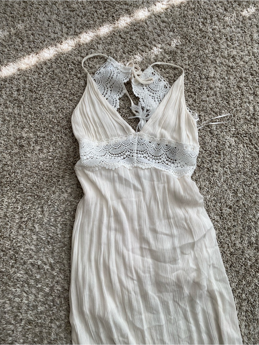 Women’s Cream Lace-Trim Slip Dress